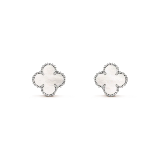 [Olivia JW]CLOVER MEDIUM 1 MOTIFS  WHITE MOP EARRINGS SILVER