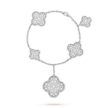 [Olivia JW]CLOVER 6 MOTIFS SILVER DIAMOND BRACELET