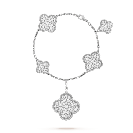 [Olivia JW]CLOVER 6 MOTIFS SILVER DIAMOND BRACELET