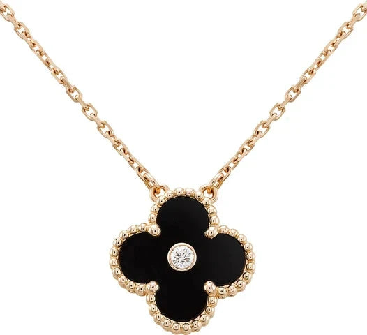 [Olivia JW]CLOVER 15MM DIAMOND ONYX NECKLACE