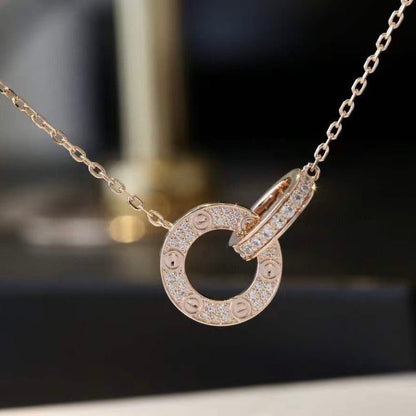 [Olivia JW]LOVE 7.6MM NECKLACE ROSE GOLD AND SILVER  FULL DIAMOND