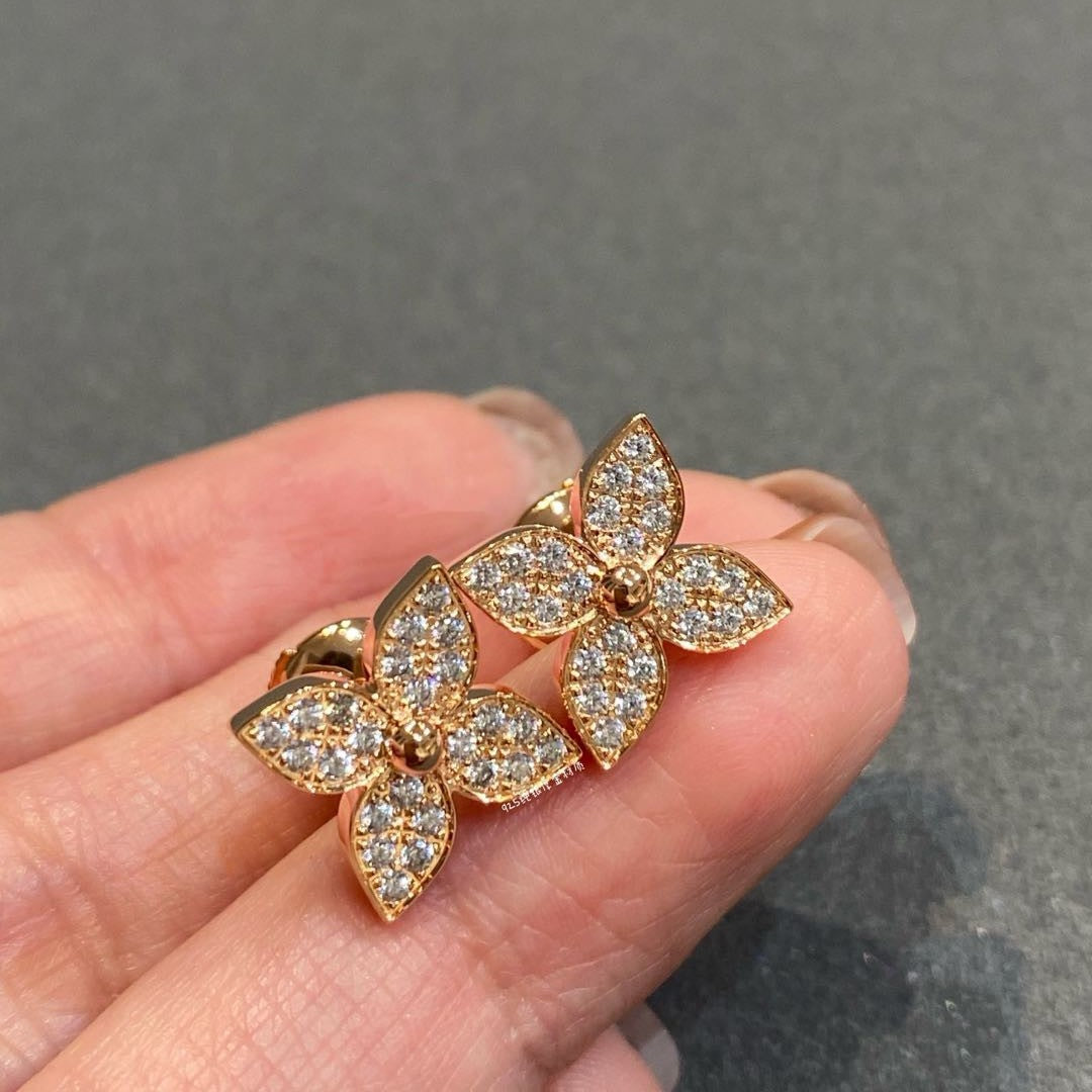 [Olivia JW]STAR BLOSSOM STUD EARRINGS PINK GOLD DIAMONDS