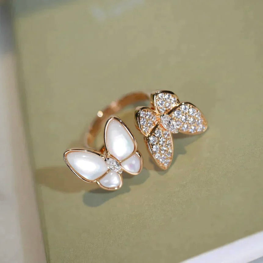 [Olivia JW]TWIN BUTTERFLY DIAMOND MOP RING