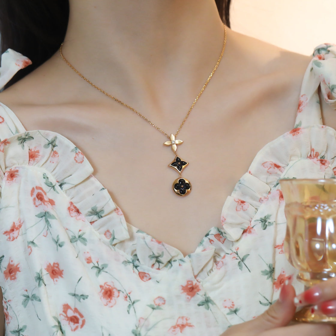 [Olivia JW]STAR AND SUN ONYX PINK GOLD NECKLACE