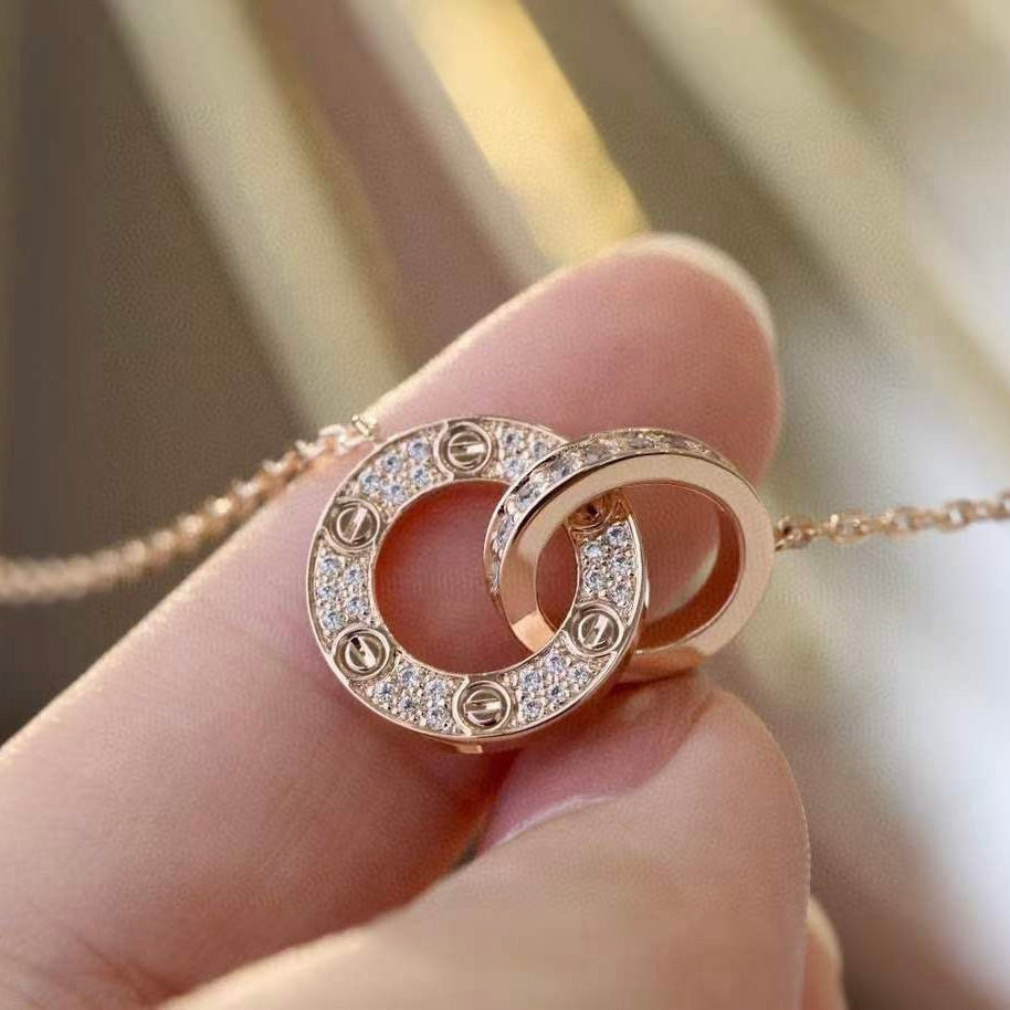 [Olivia JW]LOVE 7.6MM NECKLACE ROSE GOLD AND SILVER  FULL DIAMOND