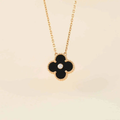 [Olivia JW]CLOVER 15MM DIAMOND ONYX NECKLACE