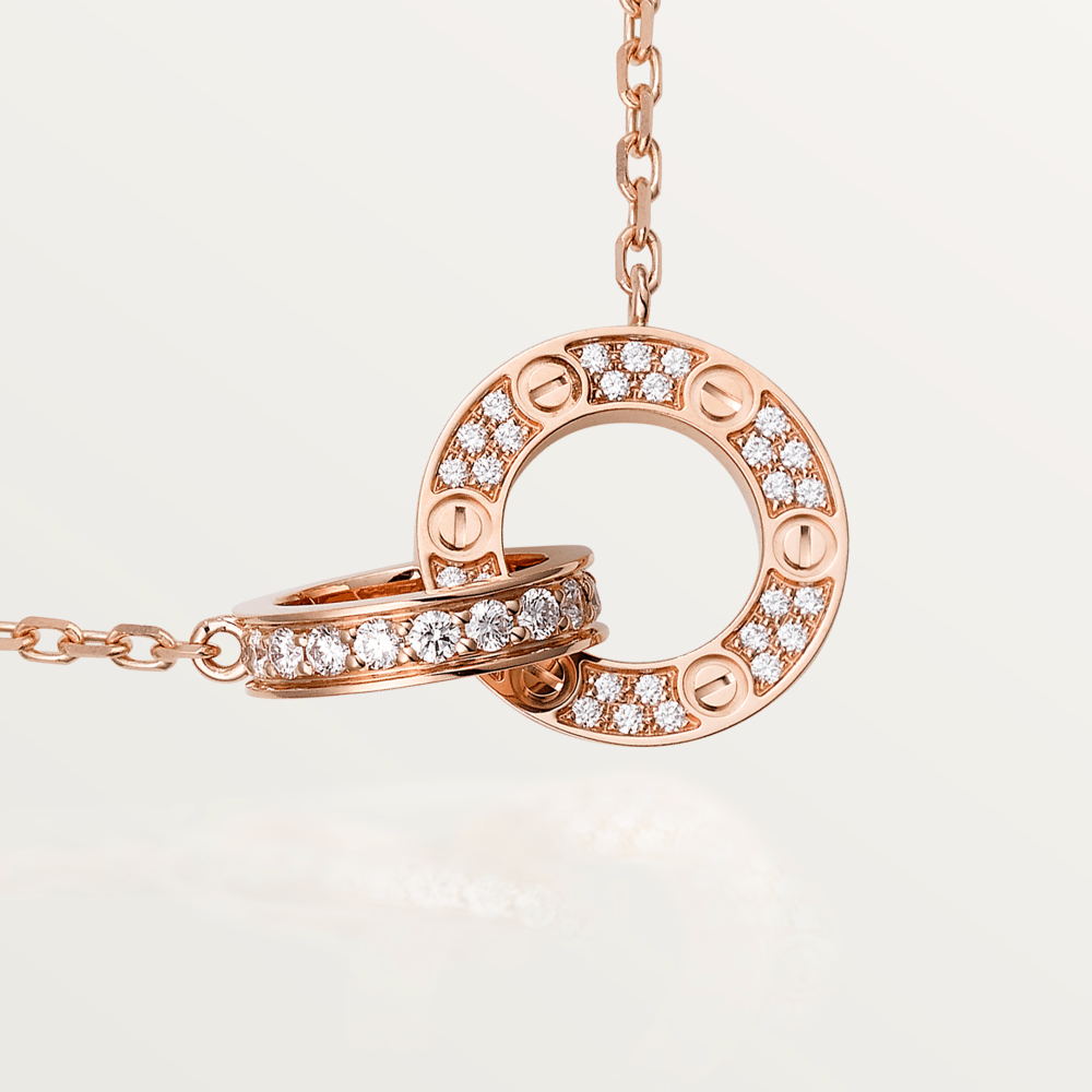 [Olivia JW]LOVE 7.6MM NECKLACE ROSE GOLD AND SILVER  FULL DIAMOND