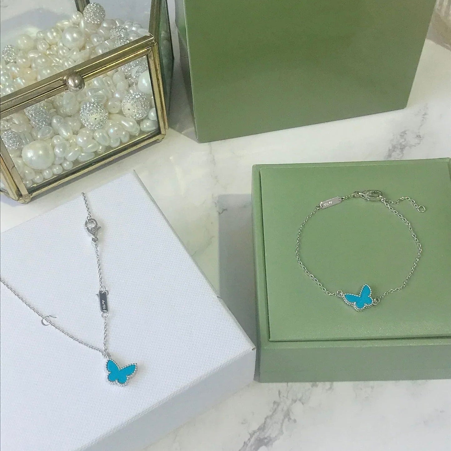 [Olivia JW]BUTTERFLY TURQUOISE BUTTERFLY BRACELET SILVER