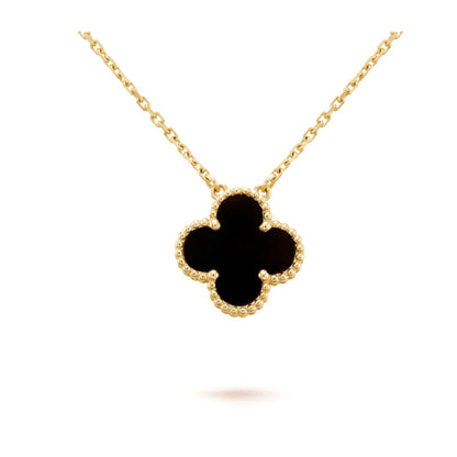 [Olivia JW]CLOVER 15MM BLACK ONYX SINGLE FLOWER NECKLACE