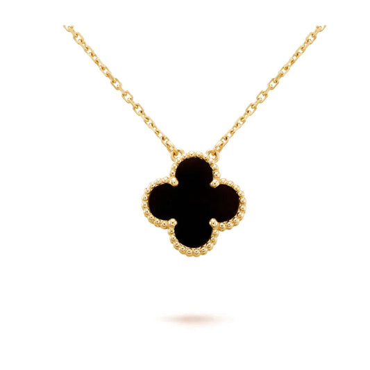[Olivia JW]CLOVER 15MM BLACK ONYX SINGLE FLOWER NECKLACE