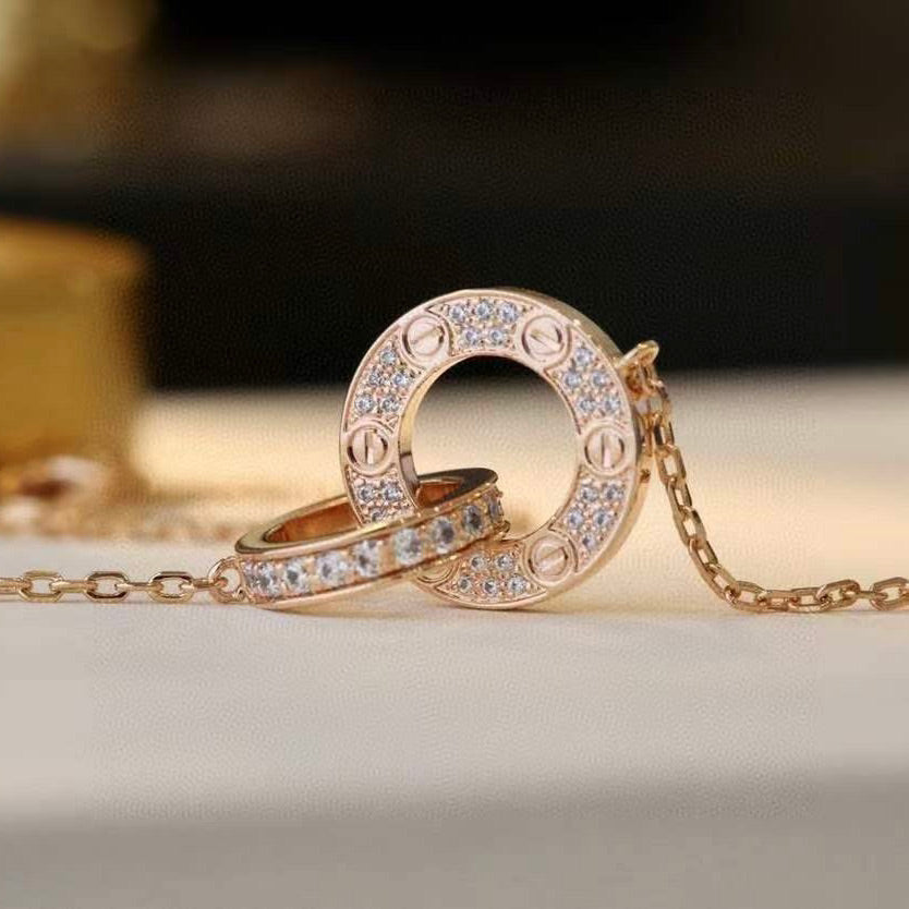 [Olivia JW]LOVE 7.6MM NECKLACE ROSE GOLD AND SILVER  FULL DIAMOND