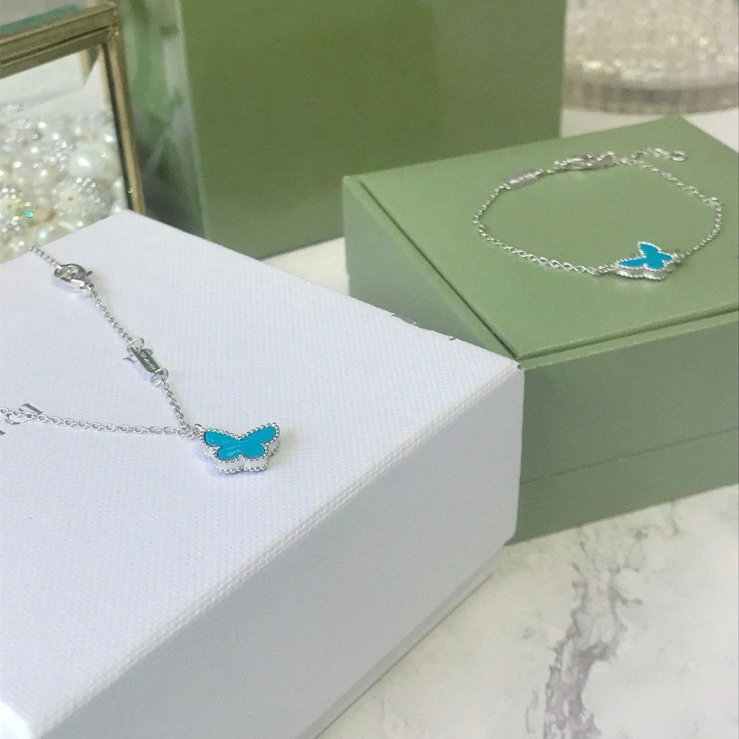 [Olivia JW]BUTTERFLY TURQUOISE BUTTERFLY BRACELET SILVER