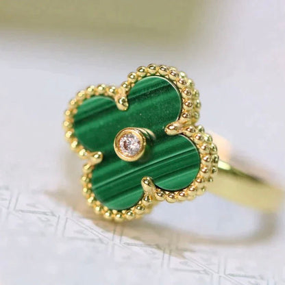 [Olivia JW]CLOVER MALACHITE RING GOLD DIAMOND