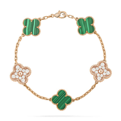 [Olivia JW]CLOVER  5 MOTIF MALACHITE DIAMOND BRACELET