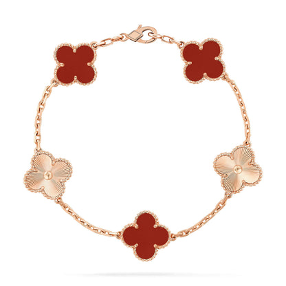 [Olivia JW]CLOVER  5 MOTIFS CARNELIAN GOLD BRACELET