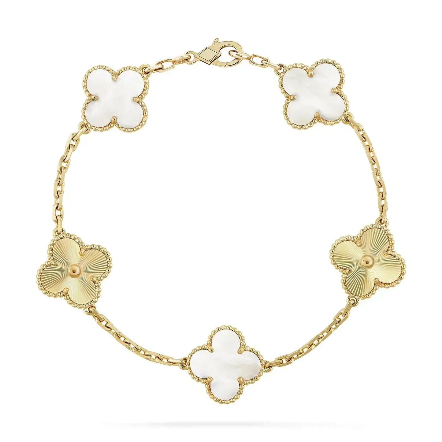 [Olivia JW]CLOVER BRACELET 5 MOTIF WHITE MOP PINK GOLD