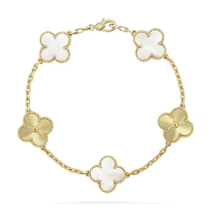 [Olivia JW]CLOVER BRACELET 5 MOTIF WHITE MOP PINK GOLD