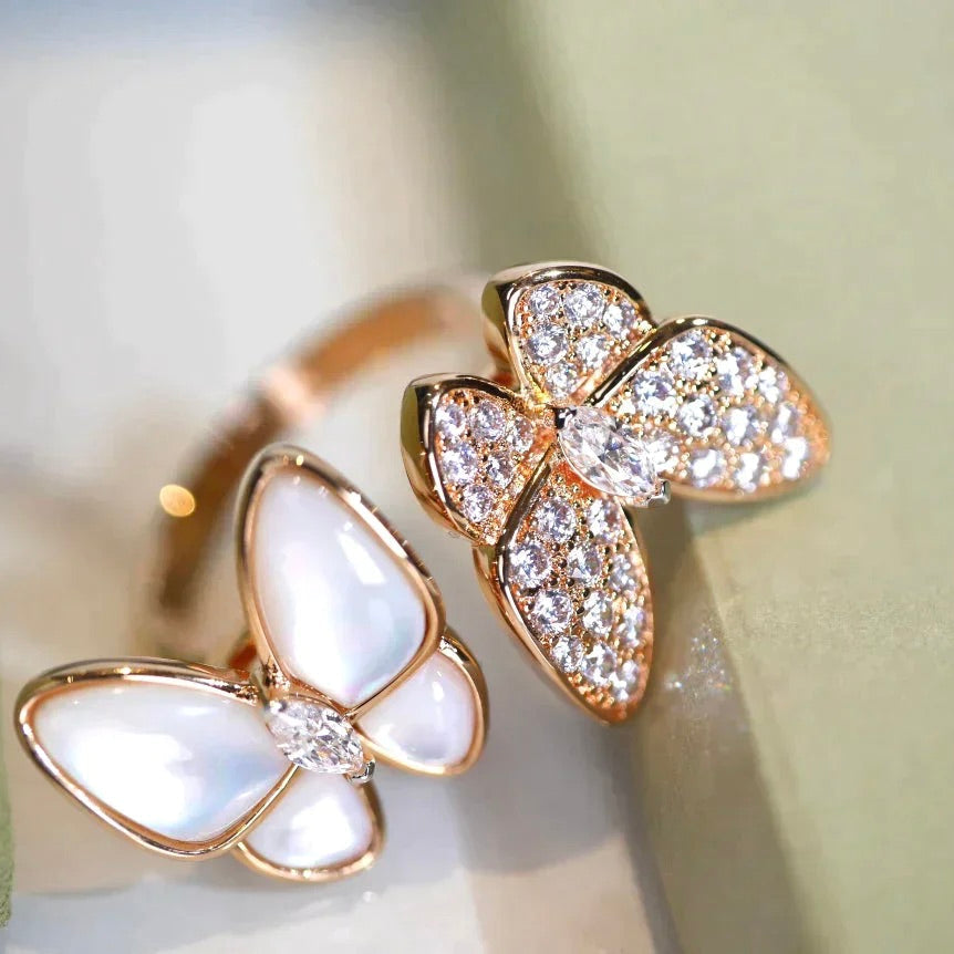 [Olivia JW]TWIN BUTTERFLY DIAMOND MOP RING