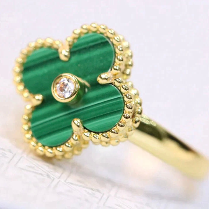 [Olivia JW]CLOVER MALACHITE RING GOLD DIAMOND
