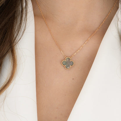 [Olivia JW]CLOVER 15MM  GRAY MOTHER OF PEARL NECKLACE