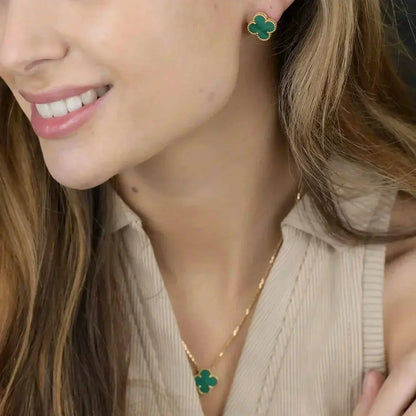 [Olivia JW]CLOVER MINI 9.5MM MALACHITE  EARRINGS