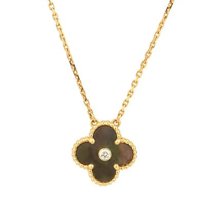 [Olivia JW]CLOVER 15MM DIAMOND AND MOTHER-OF-GREY NECKLACE