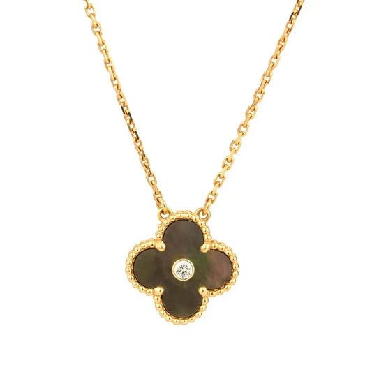 [Olivia JW]CLOVER 15MM DIAMOND AND MOTHER-OF-GREY NECKLACE