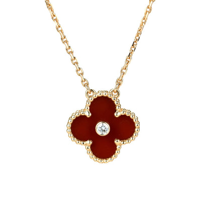 [Olivia JW]CLOVER 15MM DIAMOND CARNELIAN NECKLACE
