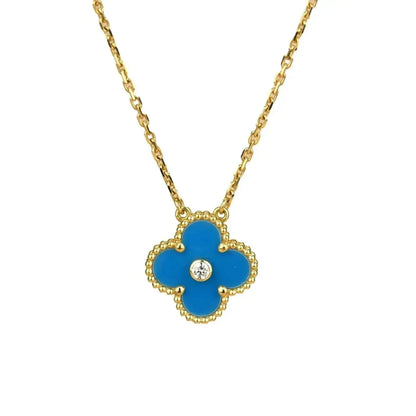 [Olivia JW]CLOVER 15MM DIAMOND AND BLUE AGATE NECKLACE