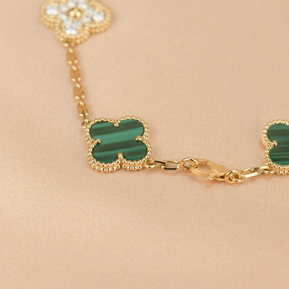 [Olivia JW]CLOVER  5 MOTIF MALACHITE DIAMOND BRACELET