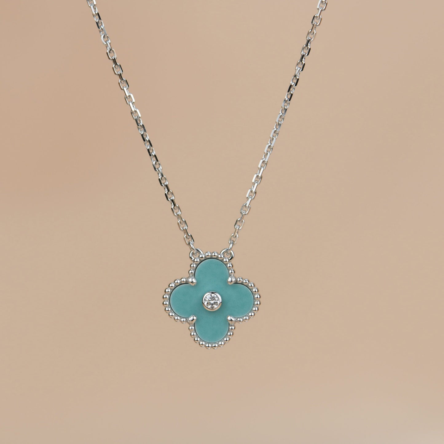 [Olivia JW]CLOVER 15MM DIAMOND SVRES PORCELAIN  NECKLACE SILVER