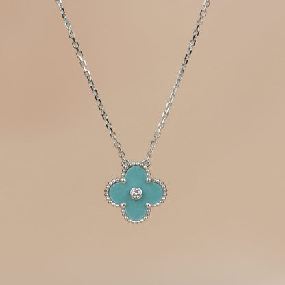 [Olivia JW]CLOVER 15MM DIAMOND SVRES PORCELAIN  NECKLACE SILVER