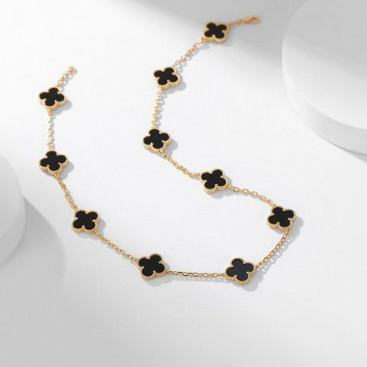 [Olivia JW]CLOVER 10 MOTIFS ONYX NECKLACE
