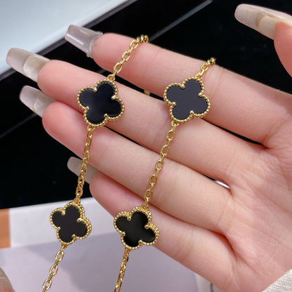 [Olivia JW]CLOVER 10 MOTIFS ONYX NECKLACE