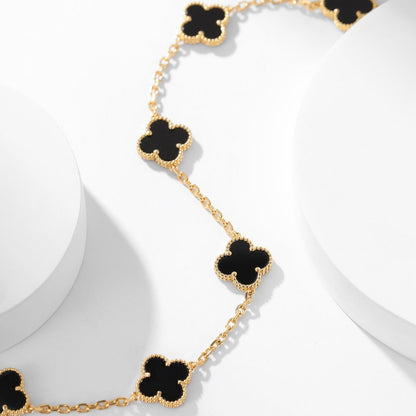 [Olivia JW]CLOVER 10 MOTIFS ONYX NECKLACE