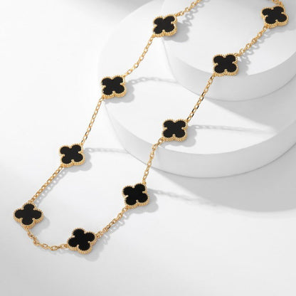 [Olivia JW]CLOVER 10 MOTIFS ONYX NECKLACE