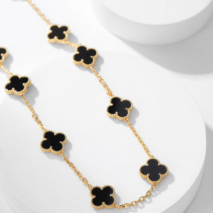 [Olivia JW]CLOVER 10 MOTIFS ONYX NECKLACE