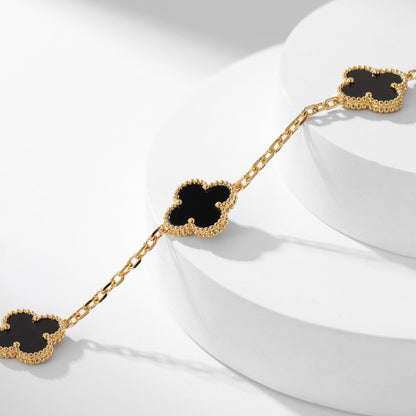 [Olivia JW]CLOVER 10 MOTIFS ONYX NECKLACE