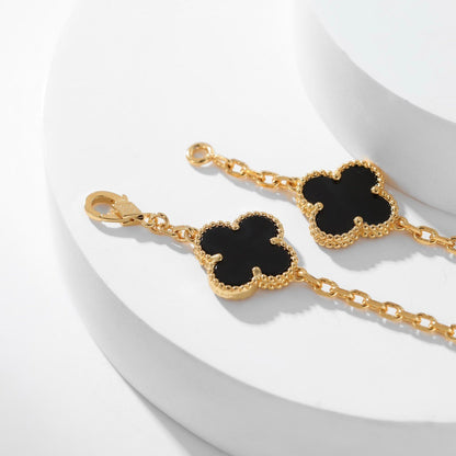 [Olivia JW]CLOVER 10 MOTIFS ONYX NECKLACE