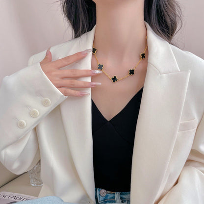 [Olivia JW]CLOVER 10 MOTIFS ONYX NECKLACE
