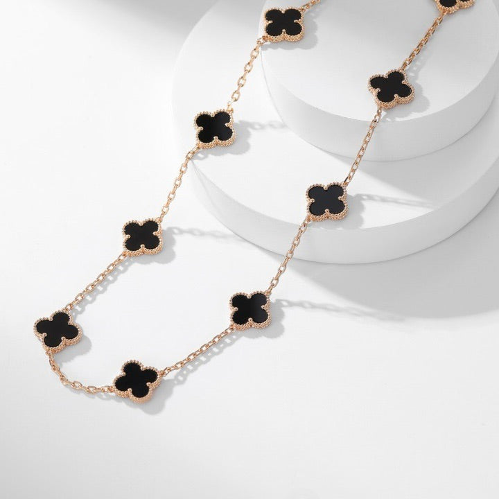 [Olivia JW]CLOVER 10 MOTIFS ONYX NECKLACE