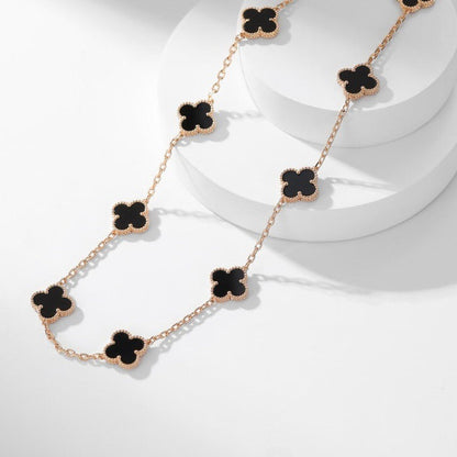 [Olivia JW]CLOVER 10 MOTIFS ONYX NECKLACE