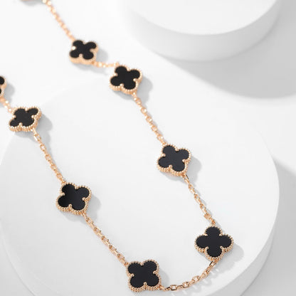 [Olivia JW]CLOVER 10 MOTIFS ONYX NECKLACE