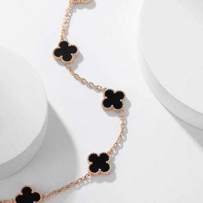 [Olivia JW]CLOVER 10 MOTIFS ONYX NECKLACE