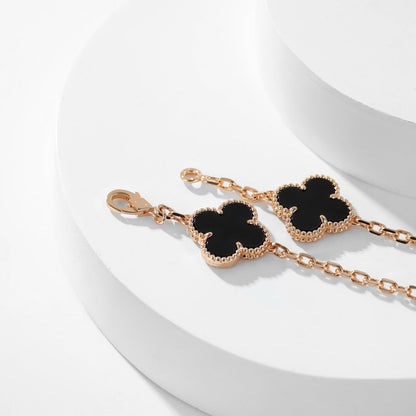 [Olivia JW]CLOVER 10 MOTIFS ONYX NECKLACE
