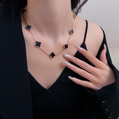 [Olivia JW]CLOVER 10 MOTIFS ONYX NECKLACE