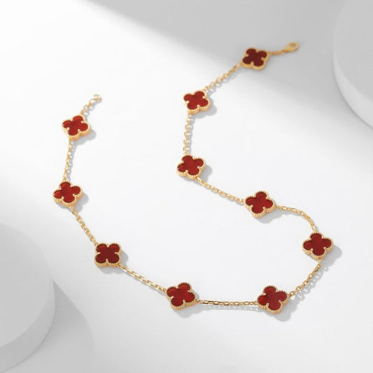 [Olivia JW]CLOVER 10 MOTIFS CARNELIAN NECKLACE
