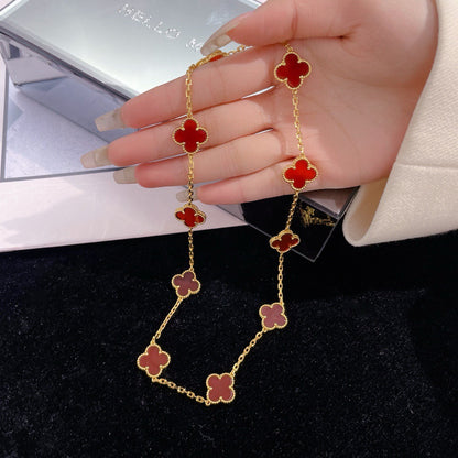 [Olivia JW]CLOVER 10 MOTIFS CARNELIAN NECKLACE