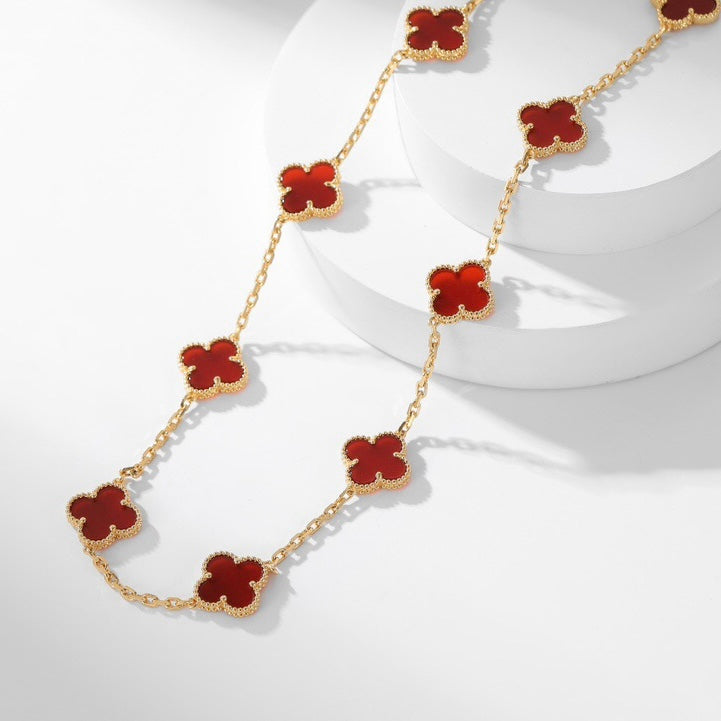 [Olivia JW]CLOVER 10 MOTIFS CARNELIAN NECKLACE