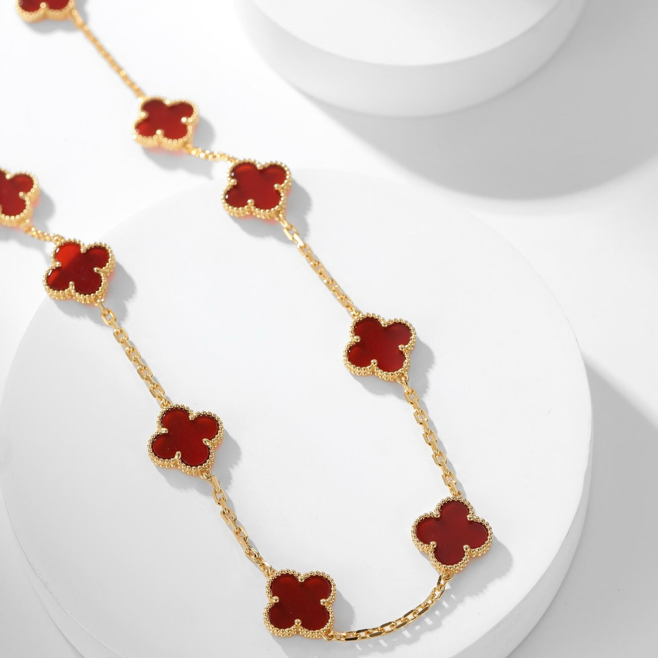 [Olivia JW]CLOVER 10 MOTIFS CARNELIAN NECKLACE